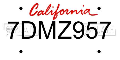 7DMZ957 California License Plate