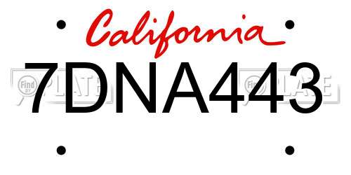 7DNA443 California License Plate