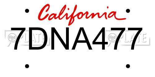 7DNA477 California License Plate
