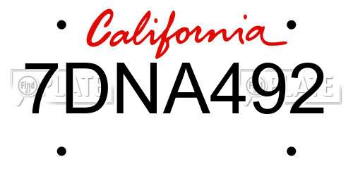 7DNA492 California License Plate