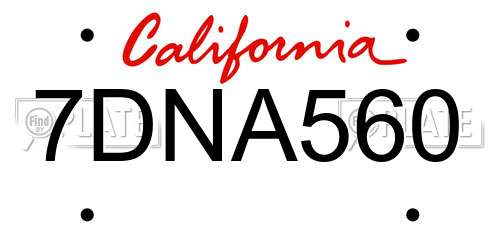 7DNA560 California License Plate