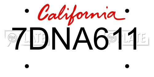 7DNA611 California License Plate