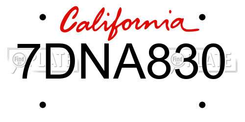 7DNA830 California License Plate