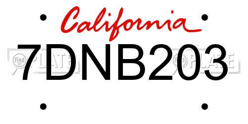 7DNB203 California License Plate