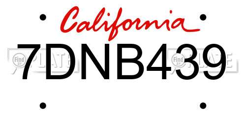 7DNB439 California License Plate