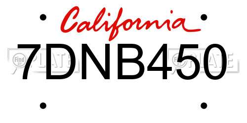 7DNB450 California License Plate