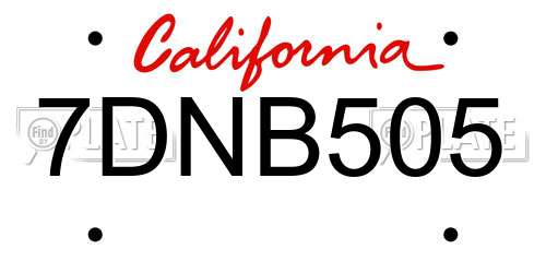7DNB505 California License Plate