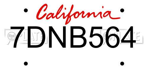 7DNB564 California License Plate