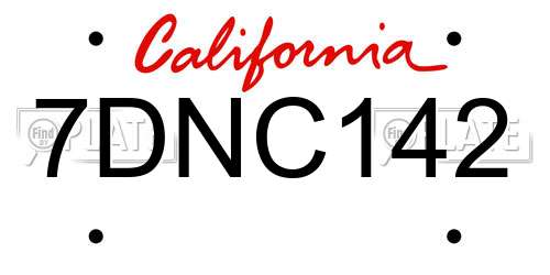 7DNC142 California License Plate