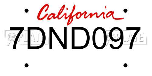 7DND097 California License Plate
