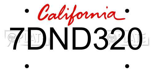 7DND320 California License Plate