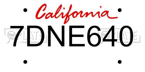 7DNE640 California License Plate