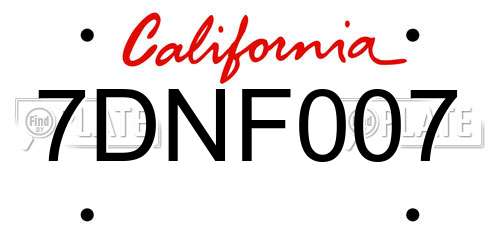 7DNF007 California License Plate