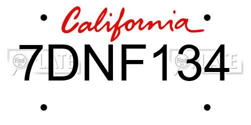 7DNF134 California License Plate