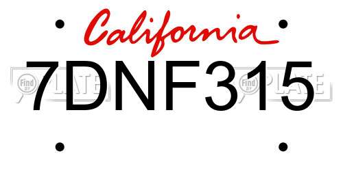 7DNF315 California License Plate