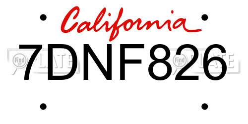 7DNF826 California License Plate