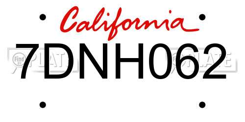 7DNH062 California License Plate