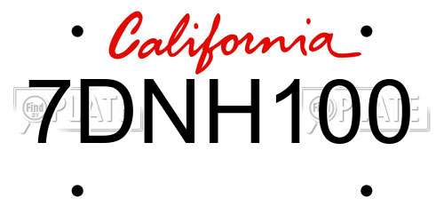 7DNH100 California License Plate