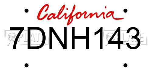 7DNH143 California License Plate