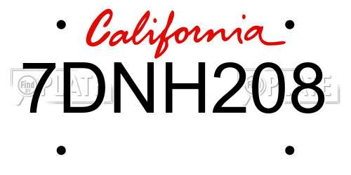 7DNH208 California License Plate