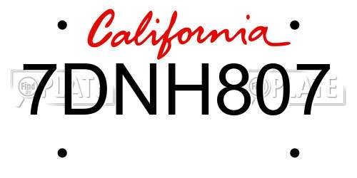 7DNH807 California License Plate