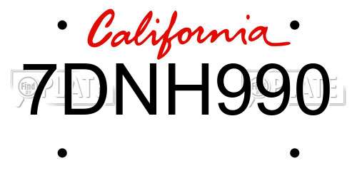 7DNH990 California License Plate