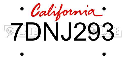 7DNJ293 California License Plate