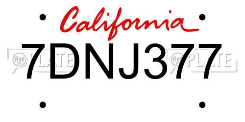 7DNJ377 California License Plate
