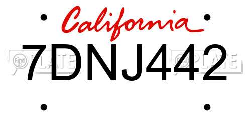 7DNJ442 California License Plate