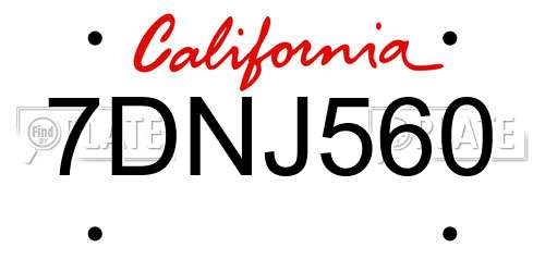 7DNJ560 California License Plate