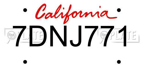 7DNJ771 California License Plate