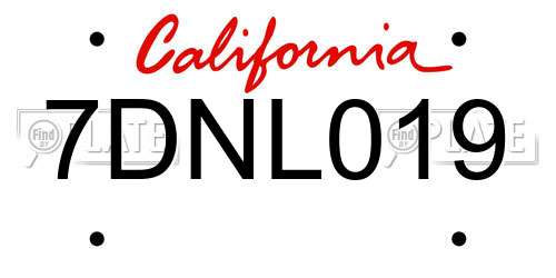 7DNL019 California License Plate