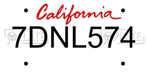 7DNL574 California License Plate