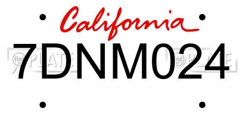 7DNM024 California License Plate