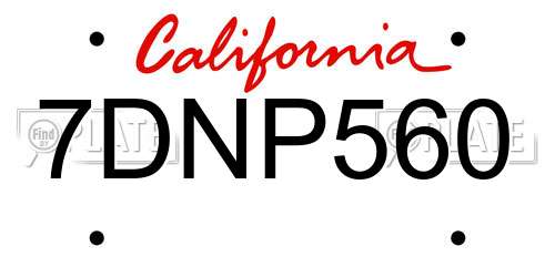 7DNP560 California License Plate