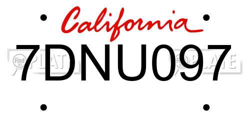 7DNU097 California License Plate