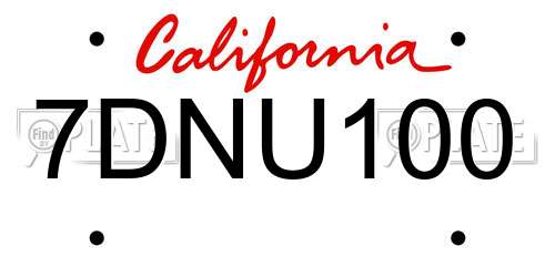 7DNU100 California License Plate
