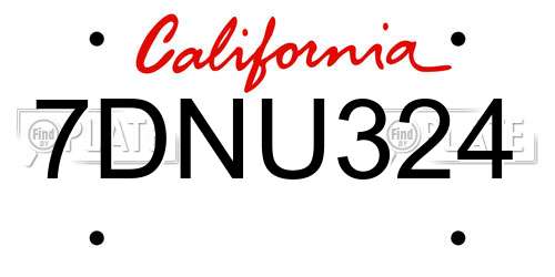 7DNU324 California License Plate