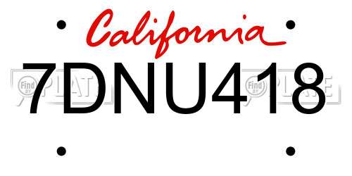 7DNU418 California License Plate