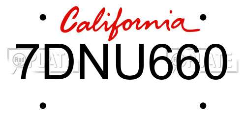 7DNU660 California License Plate