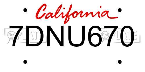 7DNU670 California License Plate