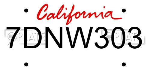 7DNW303 California License Plate