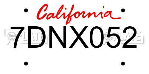 7DNX052 California License Plate