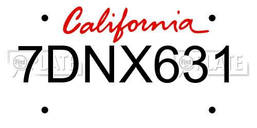 7DNX631 California License Plate
