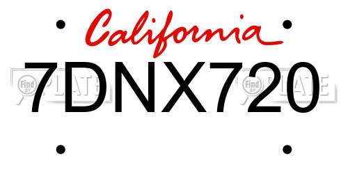 7DNX720 California License Plate