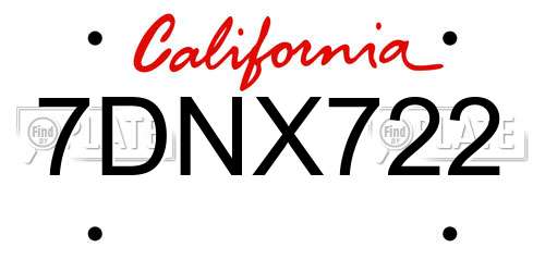 7DNX722 California License Plate