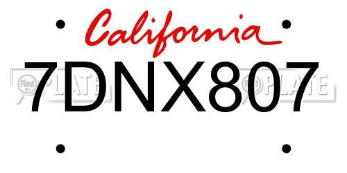 7DNX807 California License Plate