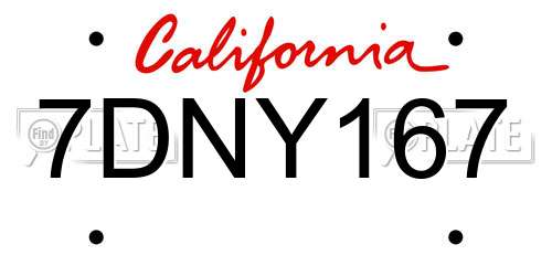 7DNY167 California License Plate