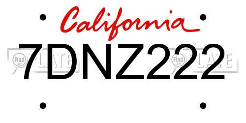 7DNZ222 California License Plate