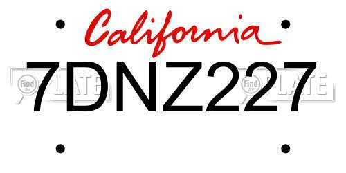 7DNZ227 California License Plate